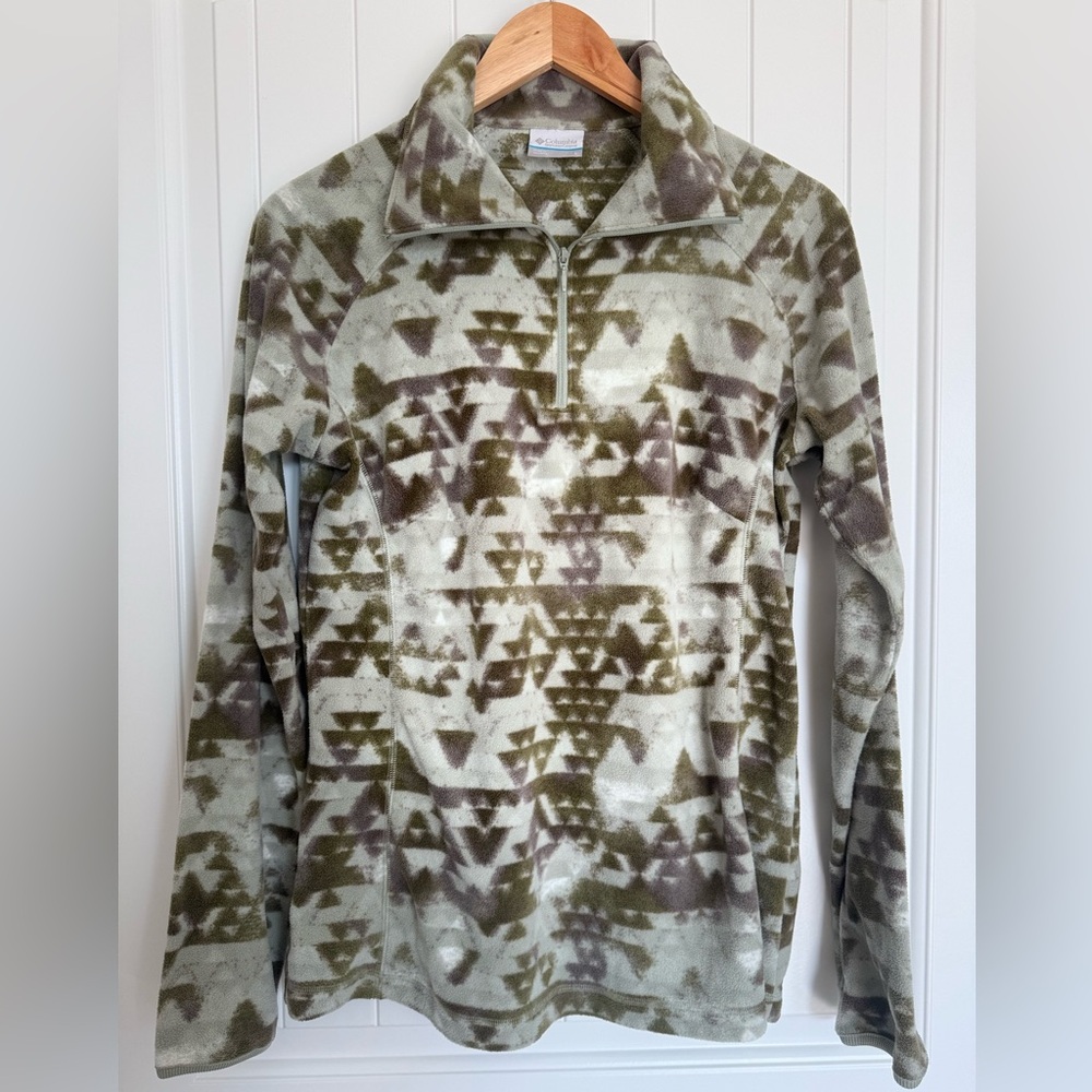 Columbia Quarter Zip Fleece Pullover Jacket Green Brown Tribal Print Gorpcore L - Picture 7 of 7
